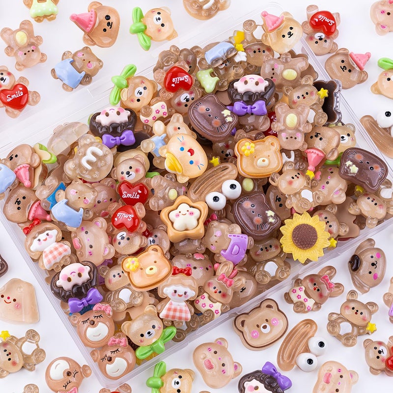 Glitzest 100PCS TINKRSTUFF Brown Slime Charms Jelly Cute Flatback Resin Charms for Slime, Random Kawaii Decoden Charm for Embellishments Phone Junk Case Charms Bulk, Hairpins Scrapbooking Crafting & DIY Decor - Image 1